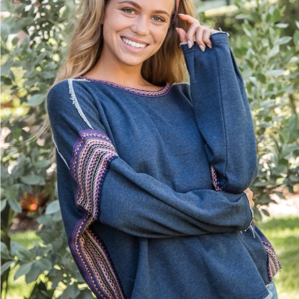 Natural Life Knit Trim Sweatshirt - Navy